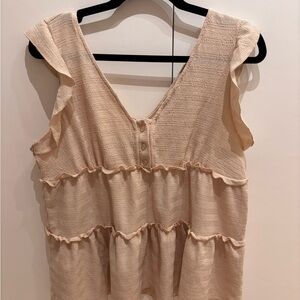 Sleeveless Ruffle Tiered V-Neck Top in Light Beige